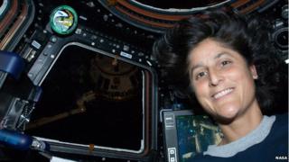 Sunita Williams in the cupola of the International Space Station