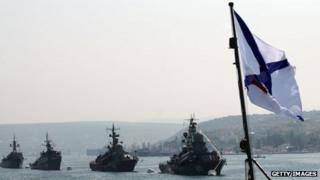 Russian Navy ships at anchor in Sevastopol