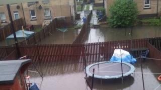 Flooded gardens in Camelon, near Falkirk