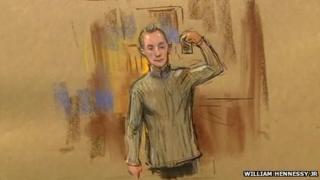 Court sketch of Pte First Class Bradley Manning's "selfie"