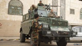 Police securing a street leading to the Yemeni embassy