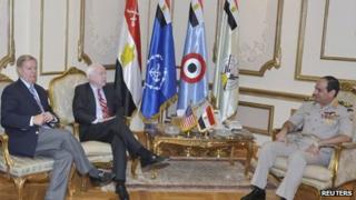 Lindsey Graham and John McCain meet Gen Abdul Fattah al-Sisi in Cairo (6 August 2013)