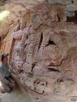 Francisco Estrada-Belli working on the frieze in an undated photo
