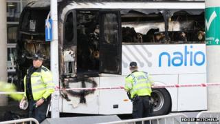 Coach fire at Gatwick Airport