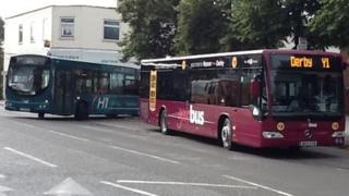 Buses from Trent Barton and Yourbus arriving at the same stop