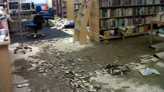 The flood damaged floor of St Asaph library