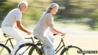 Old people on bikes