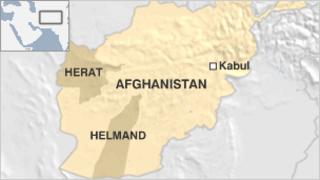 Map showing the provinces of Herat and Helmand in Afghanistan