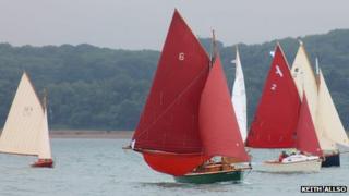 Vessels off Cowes, on the Isle of Wight, taking part in the Gaffers Jubilee Festival