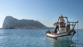 Rock of Gibraltar and Spanish fishing boat