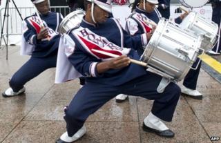Band members rehearse before the march in Washington, 23 August
