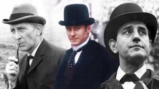 Peter Cushing (1968), Richard Roxburgh (2002) and Douglas Wilmer (1964) as Sherlock Holmes