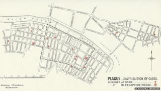 Map showing the distribution of plague cases in Glasgow in 1900
