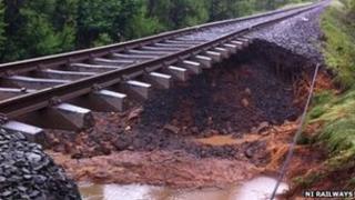 Washed out section of rail track