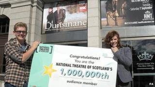 Actress Siobhan Redmond and millionth audience member Stephen Will