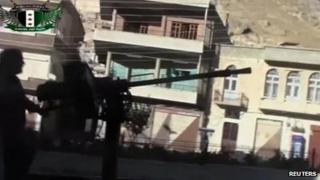 Video purportedly showing Syrian rebel fighter using an anti-aircraft gun in Maaloula (4 September 2013)