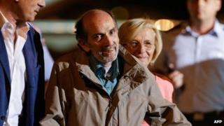 Italian journalist Domenico Quirico - kidnapped in Syria in early April - arrives at Ciampino military airport in Rome, Italy in the early hours of 9 September 2013