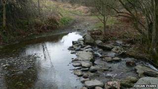 Stepping Stones and Ford across Nant Cwrddu, west of Pen y Pigyn