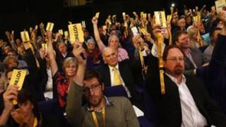 Делегаты голосуют на конференции Lib Dem в Глазго