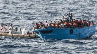 Illegal migrants near the Italian island of Lampedusa. July 2013