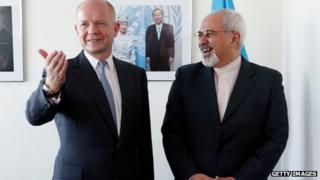 William Hague with Mohammad Javad Zarif at the UN on 23 September 2013
