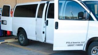 A prisoner transport van parked in Weatherford, Oklahoma on 24 September 2013
