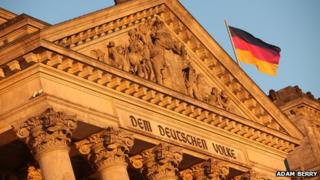 German government buildings at twilight