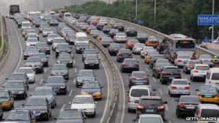 File photo: Vehicles stuck in a traffic jam on the 2nd ring road in Beijing, China