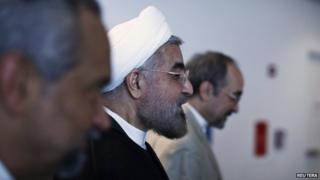 Iranian President Hassan Rouhani (centre) at the UN in New York, 26 September