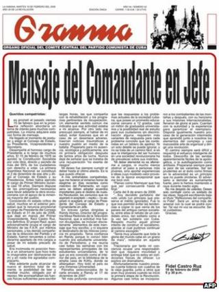Granma with Fidel's resignation, 2008