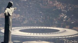 Christ the redeemer statue and Maracana stadium in Rio de Janeiro