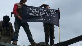 Flag of the al-Nusra Front in Idlib province. Jan 2013