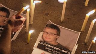 Gay rights activists light candles to pay tribute to Daniel Zamudio