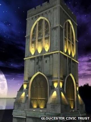 Artist's impression of St Michael's Tower lit up at night