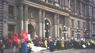 Pupils support assistants outside Glasgow City Chambers