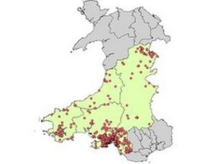 Map of measles cases in Wales