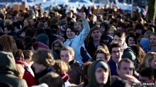 People queue outside the Bristol Arnolfini art centre for Star Wars open auditions