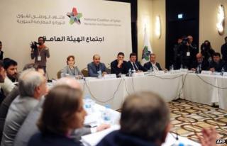 Members of the National Coalition attend a meeting on 9 November 2013 in Istanbul
