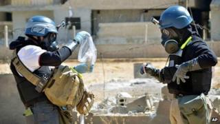 UN inspectors in Ain Terma, Syria, 28 Aug