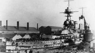 HMS Warspite nearing completion at Devonport Dockyard, Plymouth, circa 1914