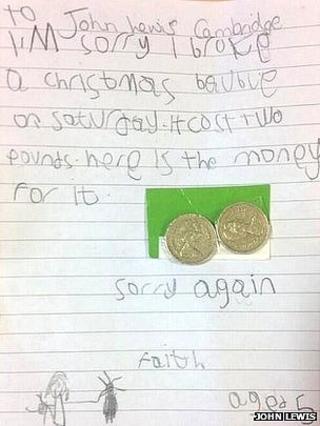 Girl's letter to John Lewis in Cambridge