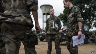 French troops being briefed at camp in Cameroon
