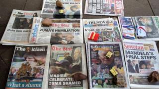 South African newspaper headlines on Wednesday 11 December 2013