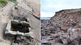 A before and after photo of what happened in a storm last year at Brora