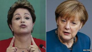Brazilian President Dilma Rousseff and German Chancellor Angela Merkel