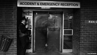 RUC officer outside Royal Victoria Hospital A&E