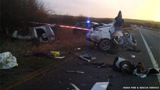 Scene of car crash on M11