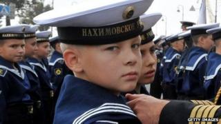 Russian Naval Academy cadets participate in a ceremony at the start of a new school year.