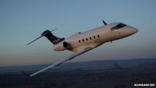 Challenger jet in air