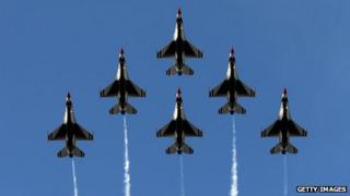 The United States Air Force Thunderbirds in Pasadena, California, on 1 January 2014